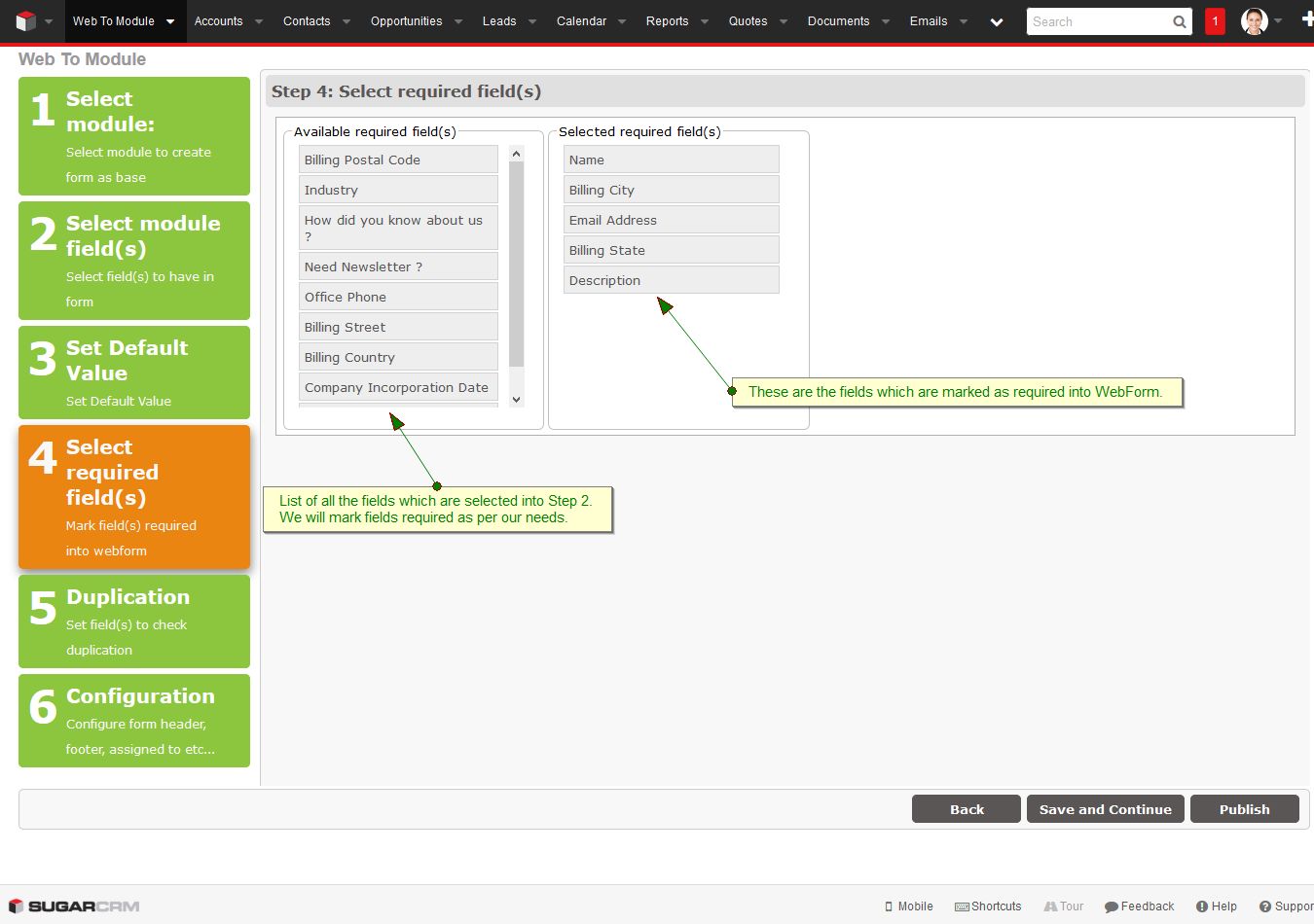 Select required field(s)