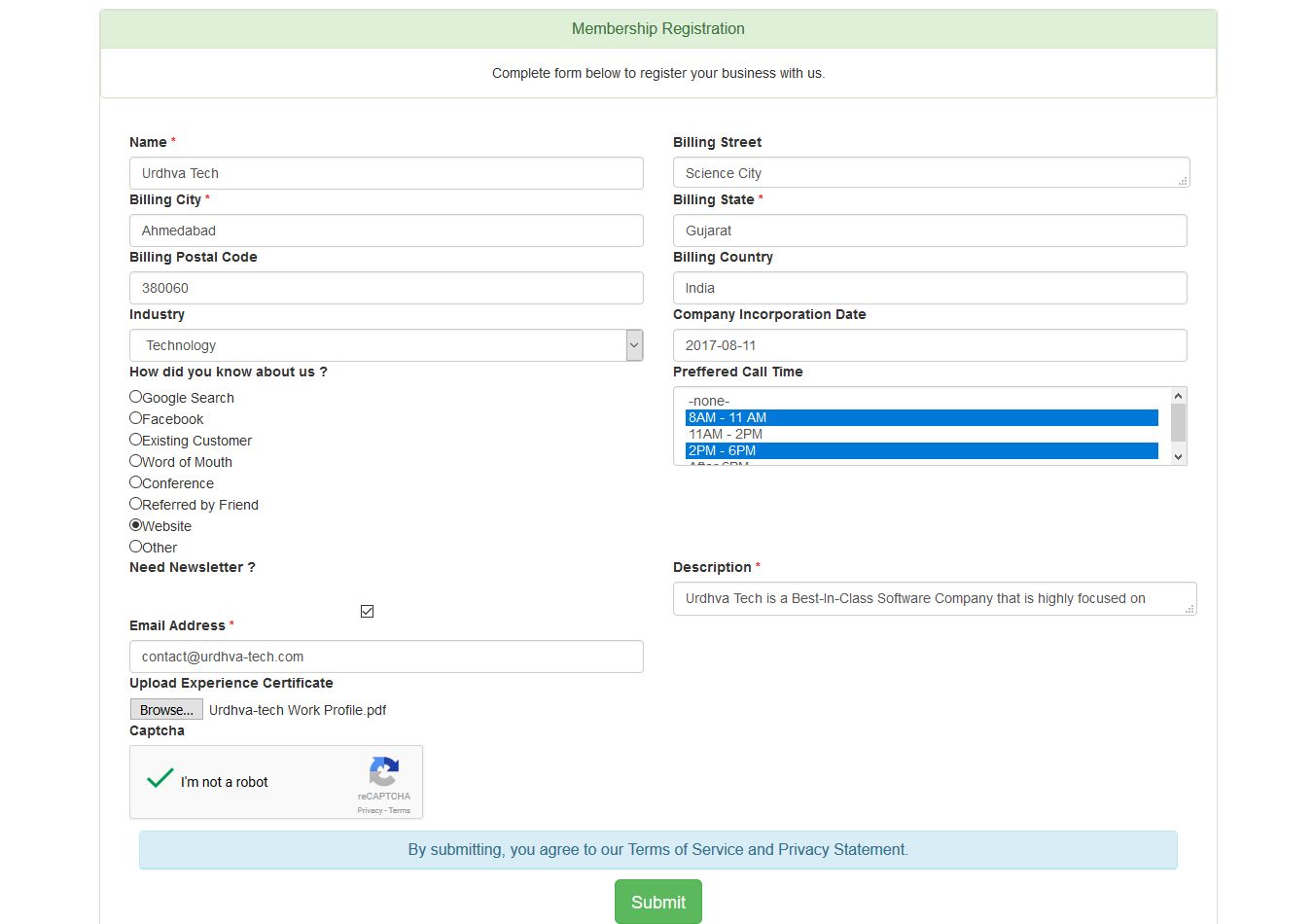 Webform in browser