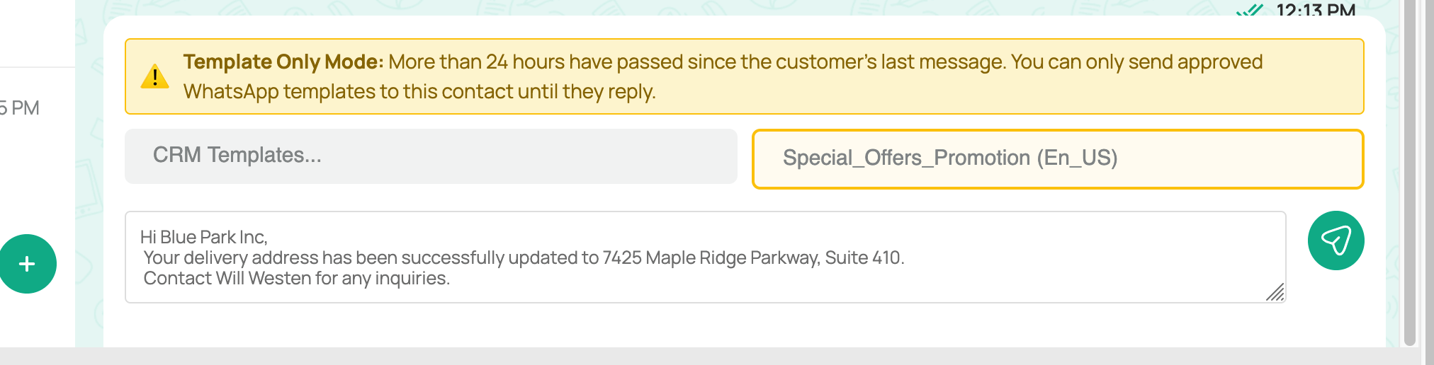 Template Selection Dropdown for WhatsApp Messages WhatsApp template selection dropdown showing available message templates to choose from